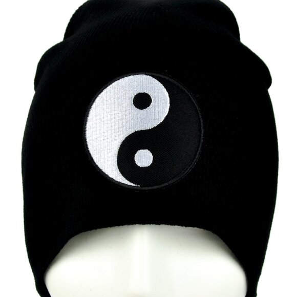Yin Yang Black & White Beanie Knit Cap Hat Chinese Balance Symbol Cosmology - Picture 1 of 9